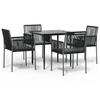 VidaXL Garden Dining Set Cushions 5pcs Black Rattan and Steel, Dining Set, Outdoor Dining Set, 3187066