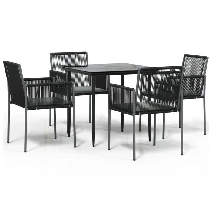 VidaXL Garden Dining Set Cushions 5pcs Black Rattan and Steel, Dining Set, Outdoor Dining Set, 3187066