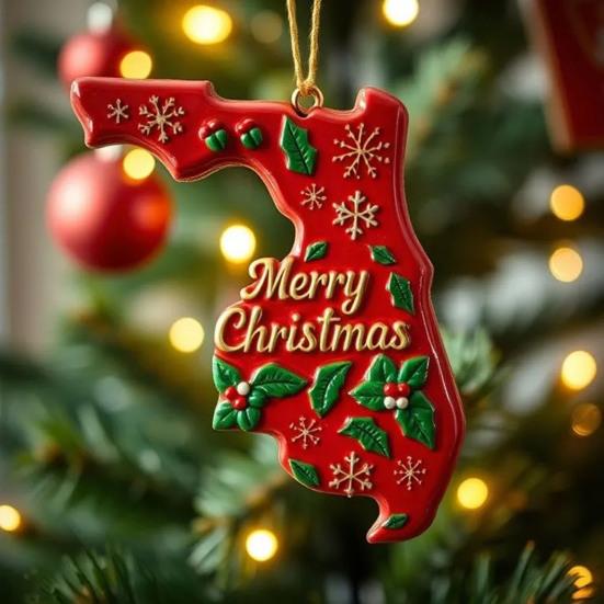 State Pride Christmas Ornaments Acrylic State Shaped Xmas Tree Hanging Decoration for Holiday Home Decor