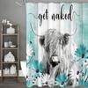 Blue Floral Highland Cow Shower Curtain, Bathroom Decorative Shower Curtain, Waterproof Shower Curtain with Hooks