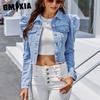 Однотонный принт с воротником-поло и длинным рукавом, женская мода, стиль «дворец», с лацканами, джинсовая повседневная короткая куртка на осень и зиму