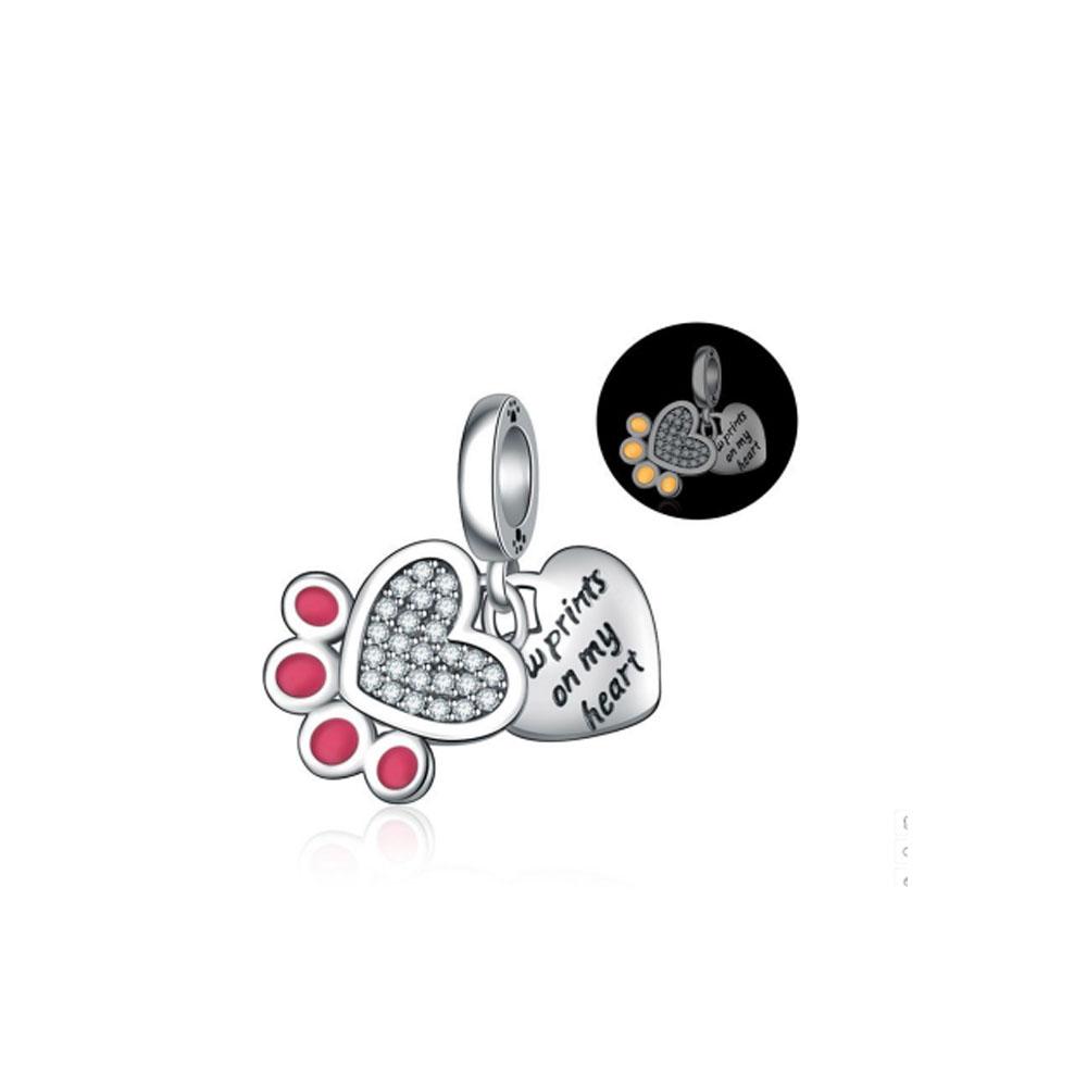 Shiny Zircon Puppy Wolf Charms Dog Claw Bones Clip Beads Safety Chain Pendant Fit Bracelet Women DIY 925 Silver Jewelry