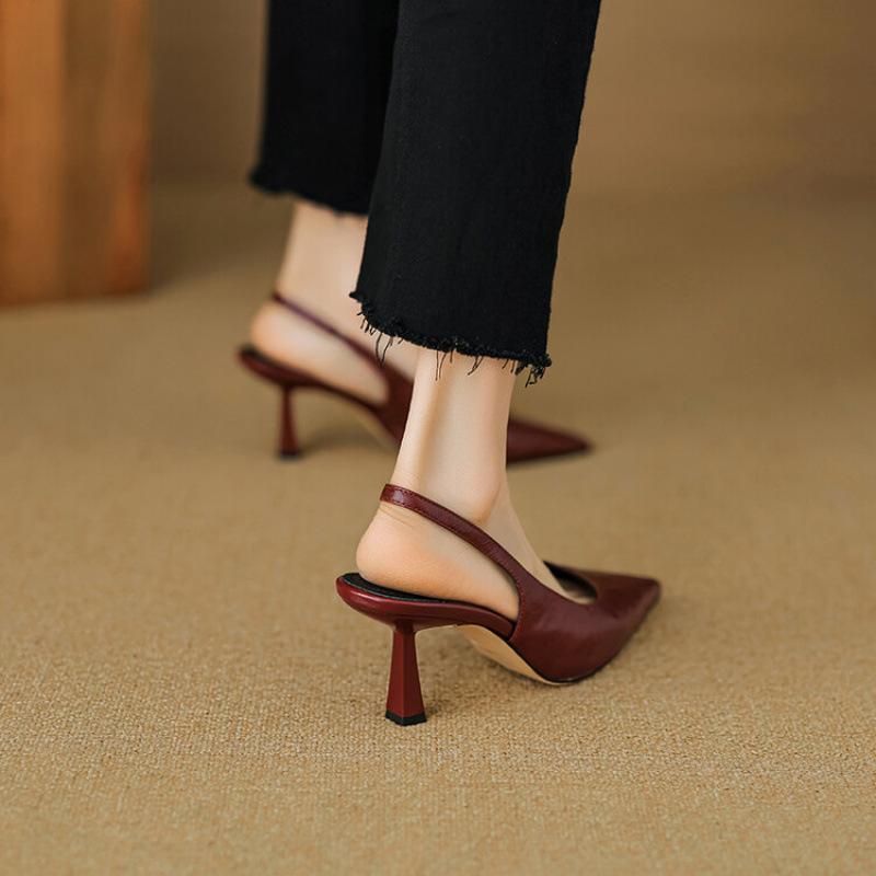 New Sandals Women's Summer Women's Bag Head Sandals Leather Comfortable Pointed Rear Air Heel Large Size Beef Tendon Sole Non-slip