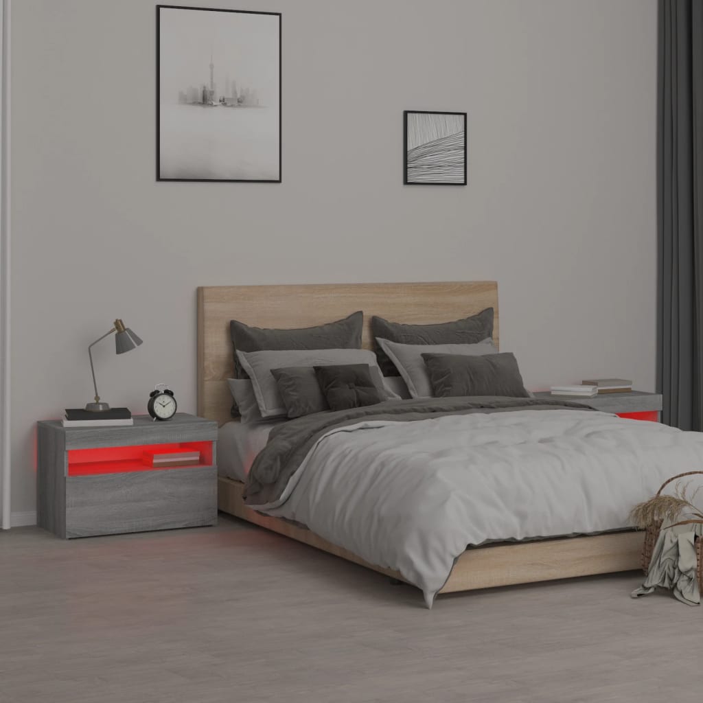 Vidaxl Szafki Nocne Z Led, 2 Szt., Szary Dąb Sonoma, 60X35X40 Cm