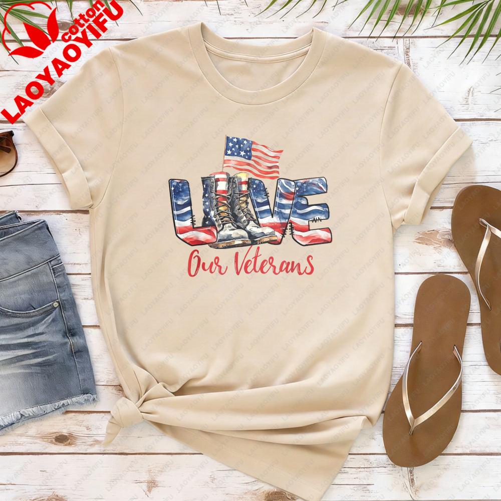 Love Our Veterans Shirt Womens Veterans Shirt Military Tops for Women Army Wife Printed Tees High Quality Cotton T Shirt