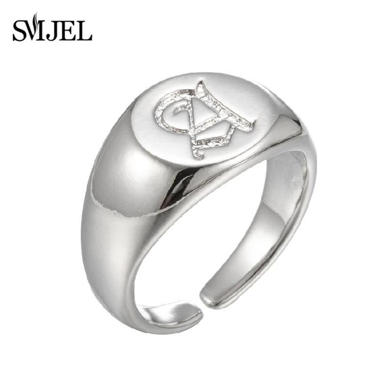 SMJEL Gothic Initial Letter Rings Silver Color Ancient Old English Rings Alphabet Personalize Jewelry Family Christmas Gifts