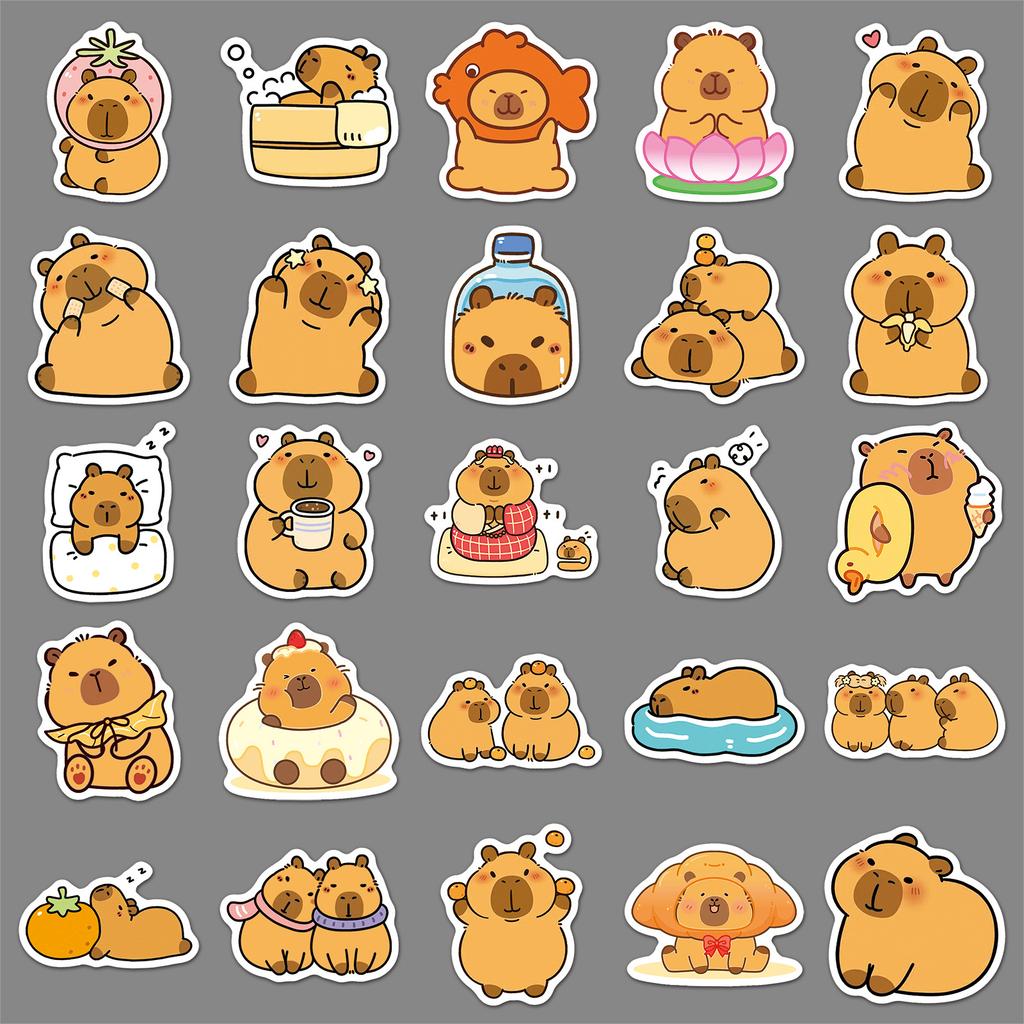50 New Capybar Cartoon Stickers Personalized Cute Animal Kapibala Decorative Stationery Glue Stickers
