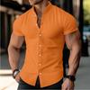 Summer Men's Plus Size Shirt Youth Solid Color Short Sleeved Lapel Shirt Linen Top