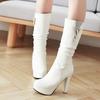 Elegant Pink White Mid-calf Boots Women Autumn Winter Platform Long Boot Ladies Slip-on Luxury Crystal High Heels Party Shoes