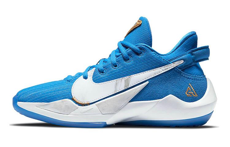 Nike Freak 2 'Signal Blue' Готовые к игре Низкие Баскетбольные Кроссовки Белые Синие Подростковые CZ4177-408