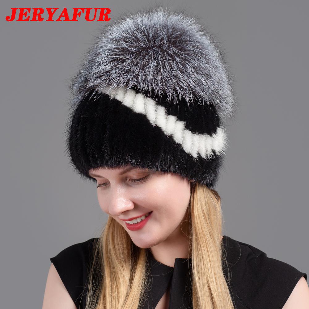 JERYAFUR, новый стиль, шапка из натурального лисьего меха, норковая шапка, зимняя женская натуральная вертикальная модная шапка высокого качества, шапка из серебряной лисы