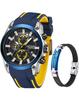 MEGIR Fashion Chronograph Waterproof Quartz Casual Date Watch with Silicone Blue Men's Strap, Yellow, 2021.