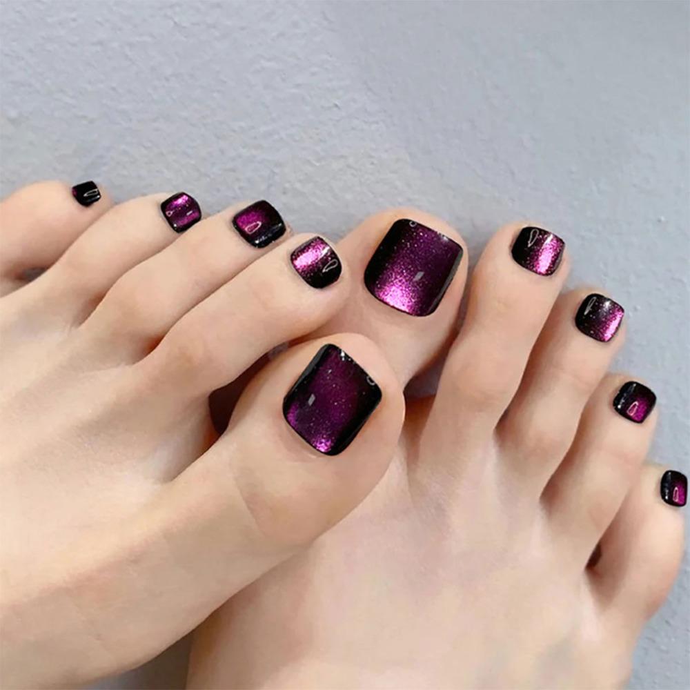 Short Length False Toe Nails Square Head Foot Nail Tips Detachable Press On Nails Women