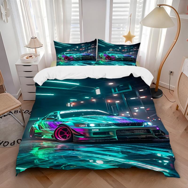 3pcs Neon Racing Bedding Set, Includes 1 Comforter + 2 Pillowcases, Without Pillow Inserts, Soft Comfortable, Lightweight Breathable, Printe