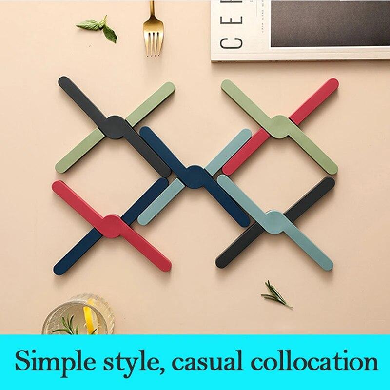 Non-slip Silicone Pad Trivets Collapsible Cross Trivets Pot Holder Table Placemat Dish Plate Coaster Heat-Resistant Pot Holder