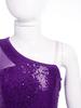 Girls Shiny Sequins Dance Top Sheer Mesh Long Sleeve One Shoulder Performance Top Side Zipper Crop Top