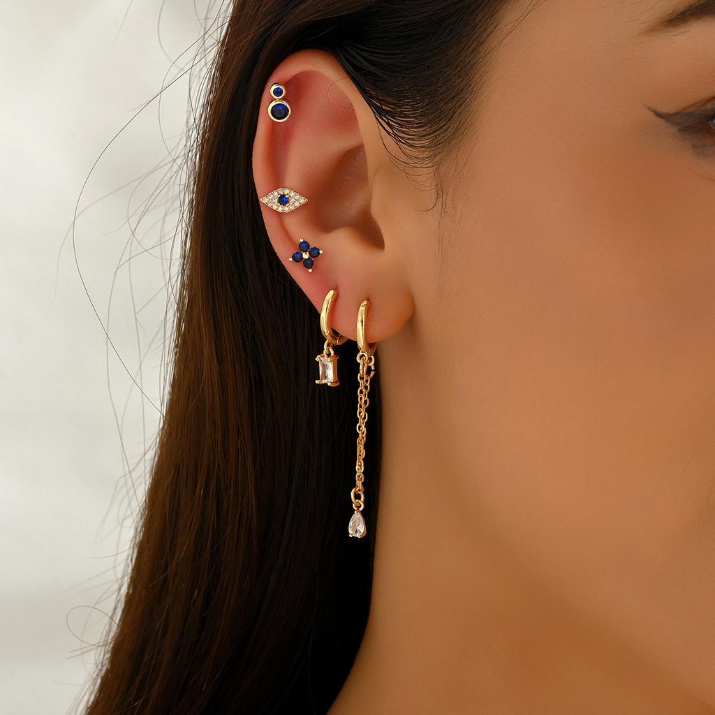 Geometric Women's Earrings Niche High-end Zirconia Design Stud Earrings Set Versatile Ear Jewelry