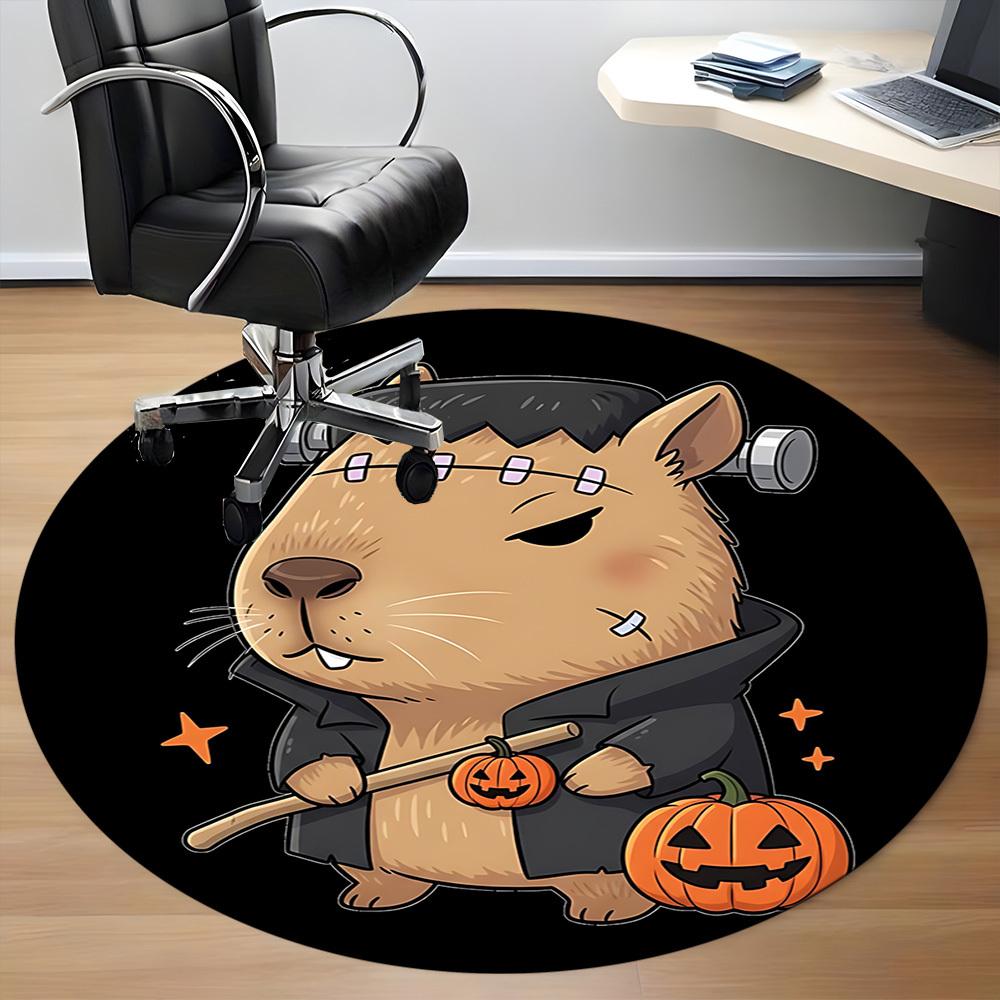 1pc Capybara Chair Carpet for Office, Round Polyester Mat, Indoor Decor for Office, Washable Non-slip Carpet yy251219075