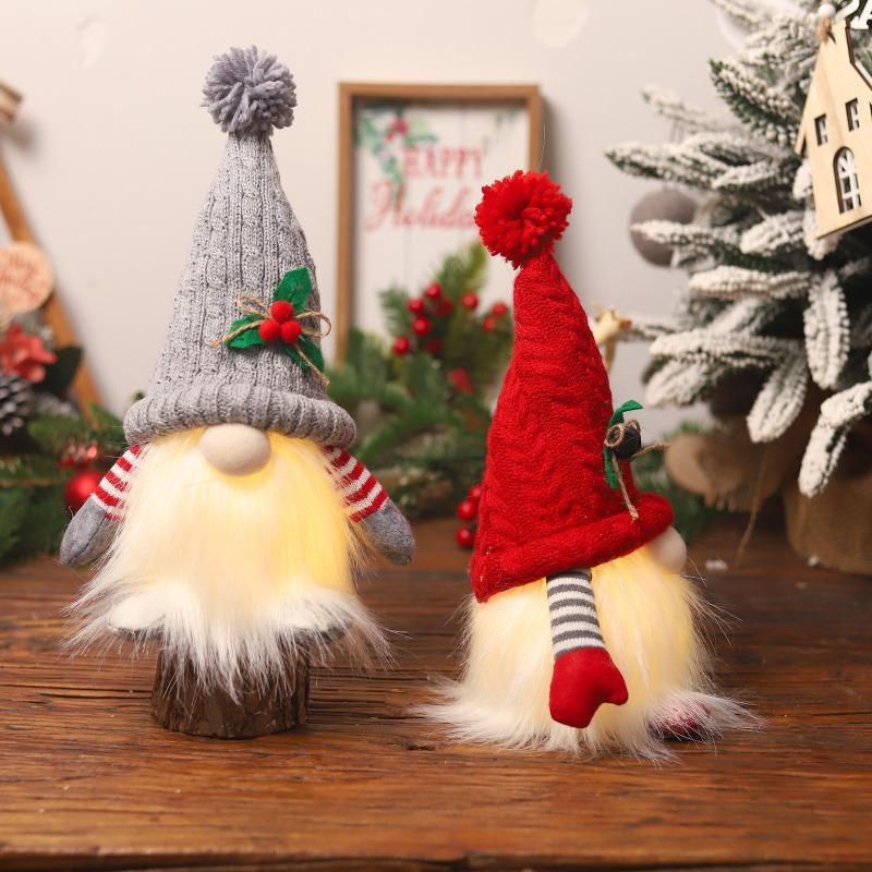 Christmas decorations luminous knitted hat long legs forest man ornament creative Christmas doll ornament