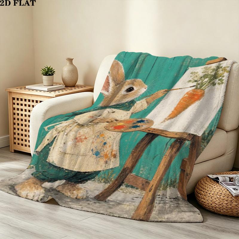 Tale Peter Rabbit Print Flannel Blanket, High quality Comfortable for All Seasons, Home Decor, Warmth and Comfort, Perfect for Christmas Gifts