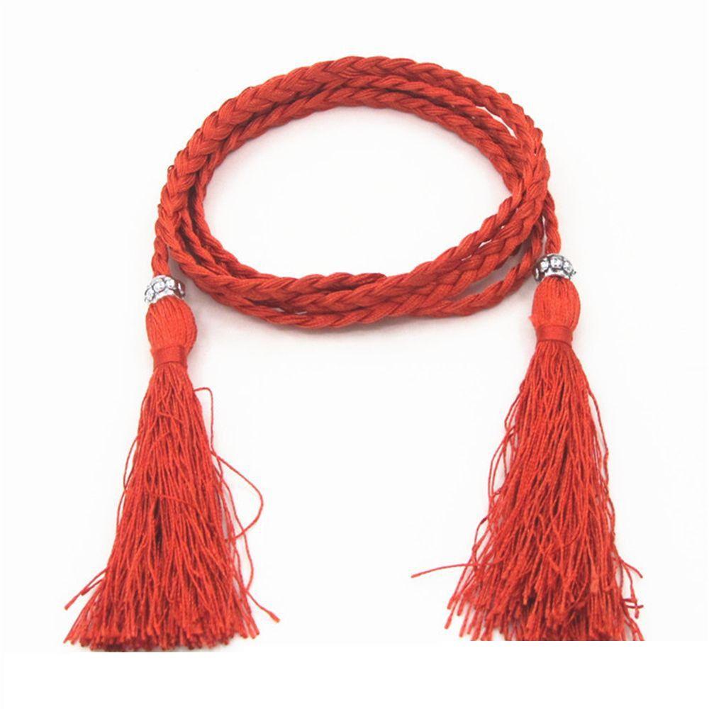 Thin Rope Self-Tie Woven Tassel Belt Bowknot Decorated Waist Women Braided