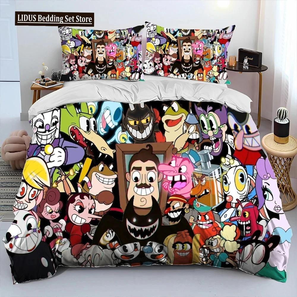 Cuphead И Mugman, Игра Геймер Комплект Постельного Белья Одеяло, Пододеяльник Комплект Постельного Белья Наволочка, Комплект Постельного Белья размера Кинг/Квин для Мальчиков