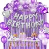 Purple Birthday Party Decoration Silver Birthday Rain Screen Sequins Aluminum Film Latex Balloon Set 