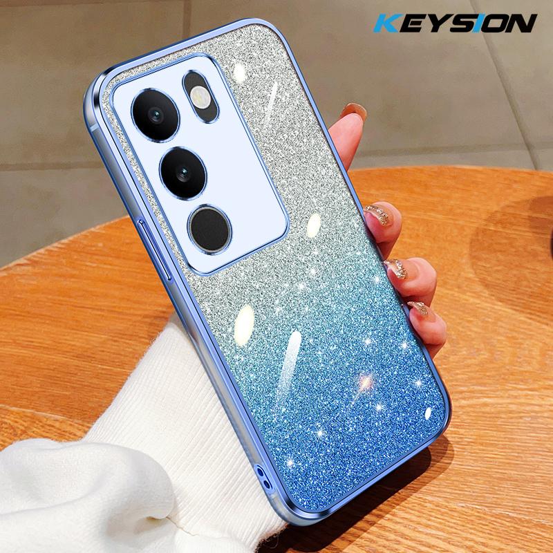 KEYSION Роскошный блестящий чехол с покрытием для VIVO V29 5G, прозрачный мягкий ТПУ, противоударная задняя крышка для VIVO V29 5G