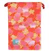 Senshishuin Nishijin Brocade Drawstring Bag (Lined) - Vermilion, Peach, and Cherry Blossom Design, Medium Size