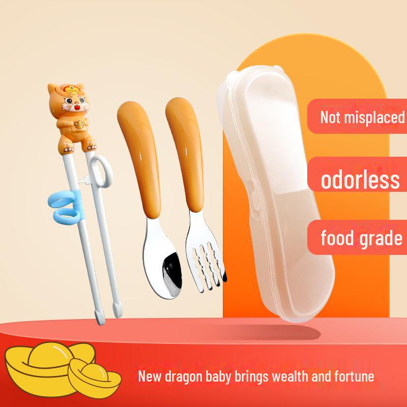 Детский мультяшный обучающий набор палочек для еды и столовых приборов: Ложка, вилка и палочки для еды из нержавеющей стали 304 для младенцев и мам.