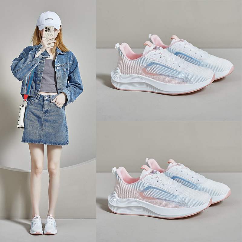 2025 лето новый корейский стиль дышащие женские туфли из летучего трикотажа модные студенческие универсальные нескользящие кроссовки для бега и спорта повседневная обувь