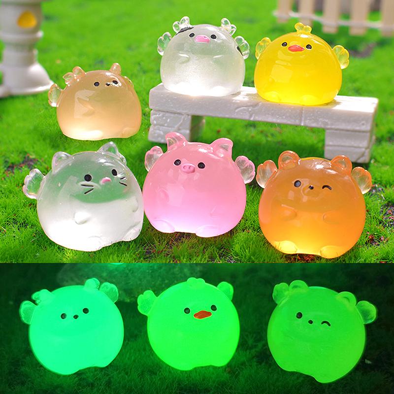 Figurine Luminous Miniature Funny Ghost Pig Rabbit Animals Micro Landscape Ornaments For Halloween Decorations Home Desk Decor