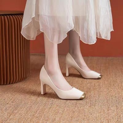 Модная женская обувь 2024 года, горячая распродажа, женские туфли на высоком каблуке, модные туфли в тон, туфли-лодочки женские с квадратным носком, женские