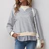 New Versatile Casual Date Commuter Half High Neck Loose Striped Fake Two-piece Sweatshirt for Women