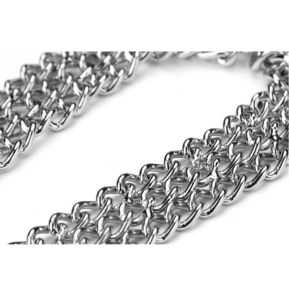 Strong Dog Chain Collar Chew Proof Triple Row Chain Adjustable Walking Collar Metal Cuban Link Dog Collar