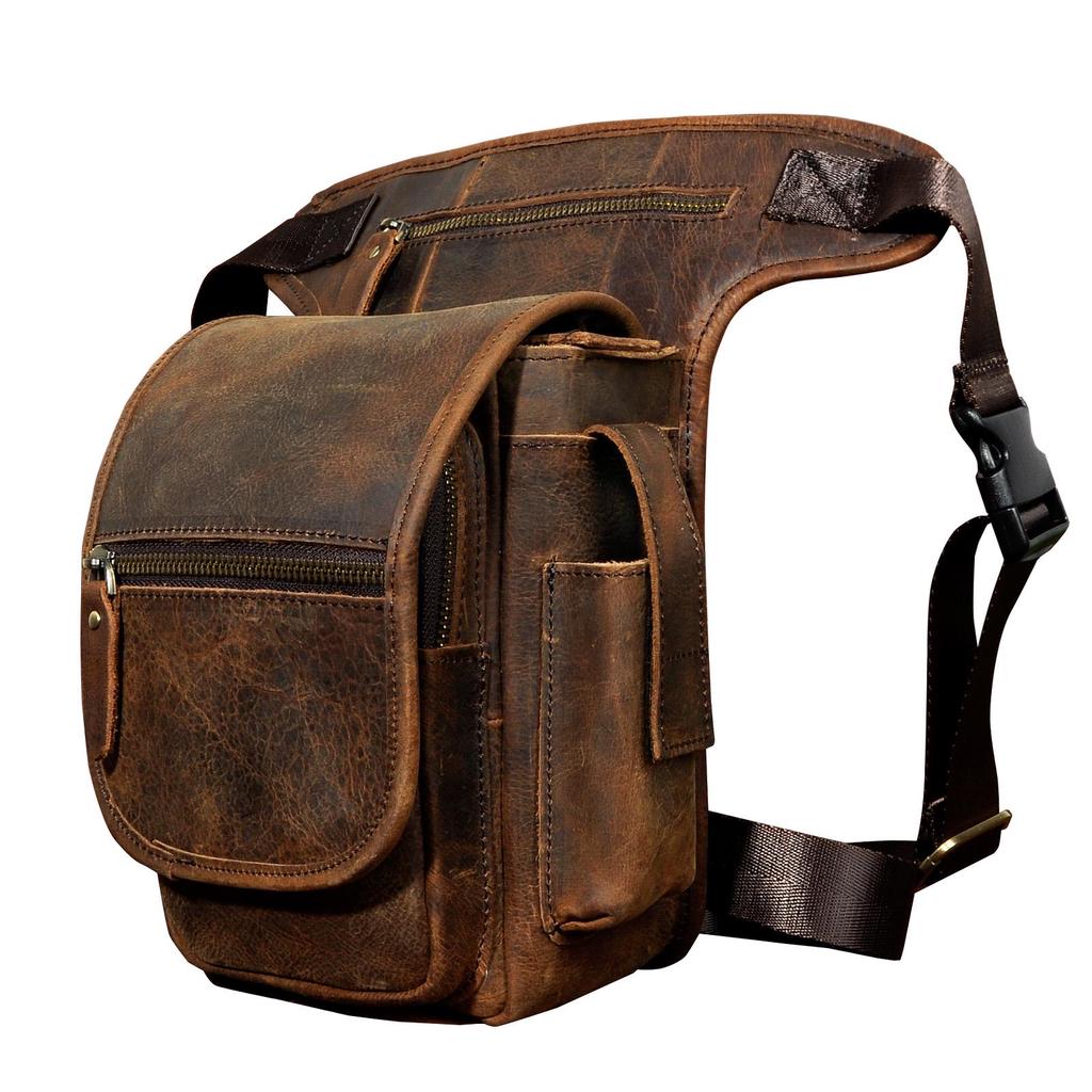 Genuine Leather Men Casual Messenger Shoulder Sling Bag Fashion Multifunction Drop Leg Bag Waist Pack