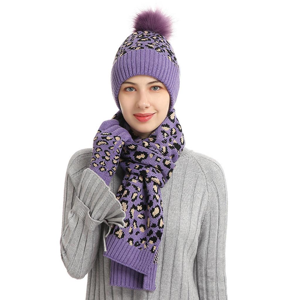 Women's And Men's Winter Fashion Warmth Cute Hat Scarf Gloves Casual Three Piece Set