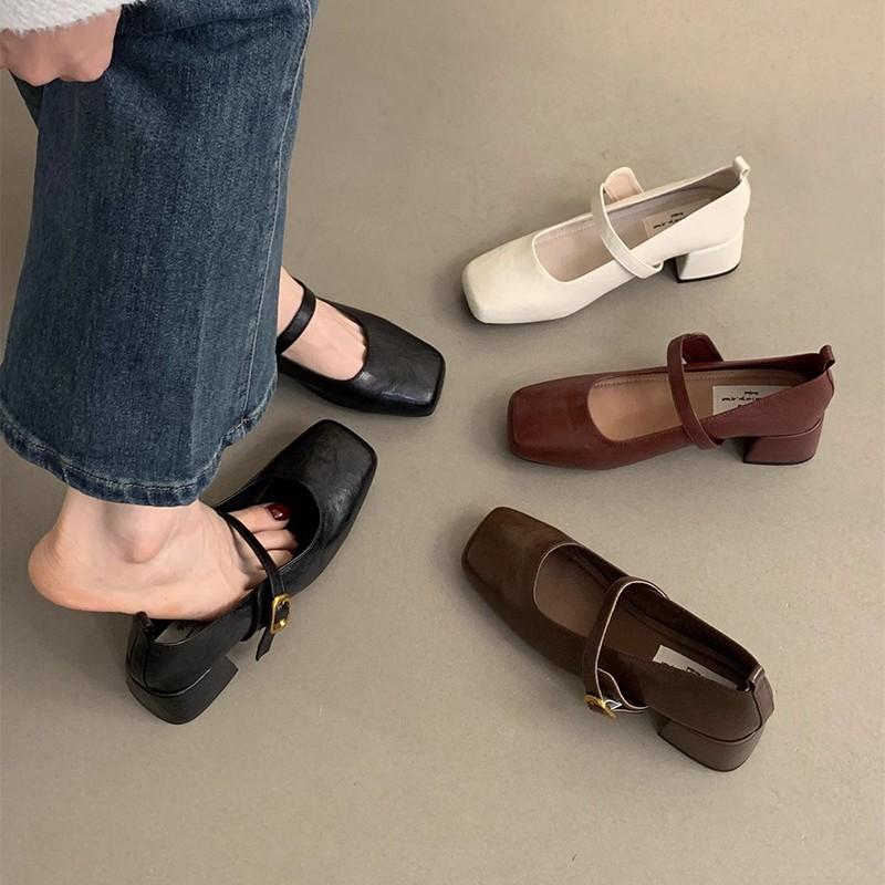 Fashion High Heels Women Mary Jane Shoes Chunky Square Toe Dress Autumn 2024 Shallow Fashion Lolita Luxury Pumps Zapatos Femme