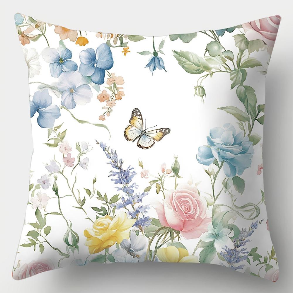 Lavender, Rose, Butterfly Pattern Pillowcasebedroom Sofa Decorative Cushion Cover With Zipper Soft Cushion Cover