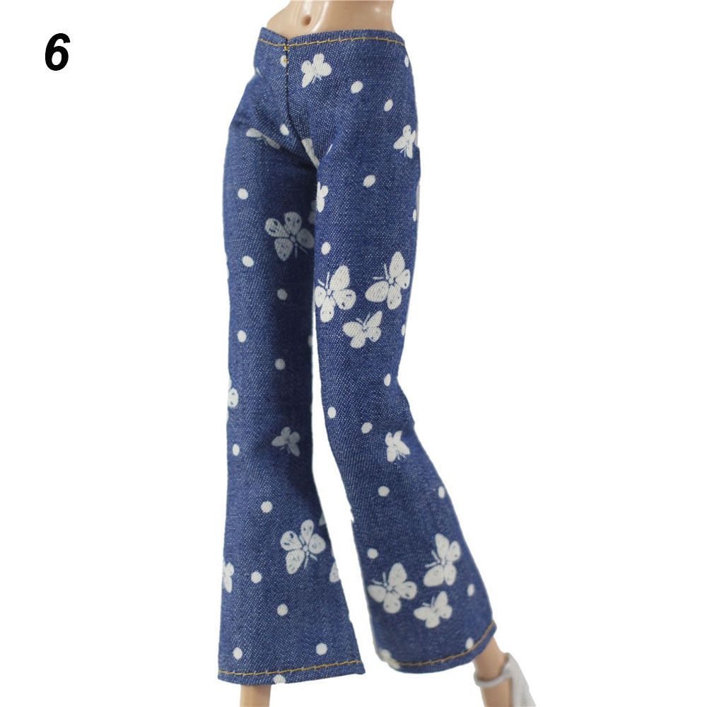 Fashion 1/6 BJD Dolls Casual Wears Floral Jeans Dolls Trousers Clothes Accessories Leather Pants
