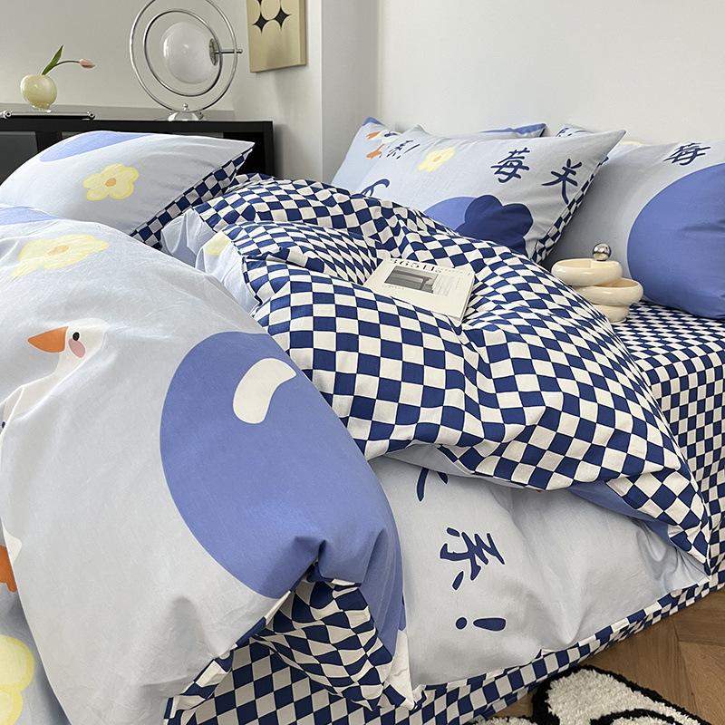 Простой хлопковый комплект из четырех предметов в скандинавском стиле, пододеяльник в весеннюю полоску, Наньтун, 40 ниток, полностью хлопковая простыня, пододеяльник, комплект из трех предметов