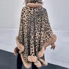 Women Autumn Winter Loose V-Neck Bat Sleeve Cardigan Leopard Knitwear Sweater Cross Border Cloak