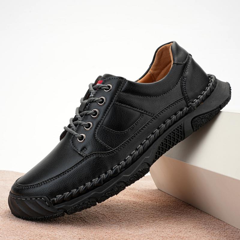 Модная мужская повседневная обувь из натуральной кожи на шнуровке, обувь для улицы, ручная строчка, мужские походные ботинки, нескользящая удобная мужская обувь для ходьбы