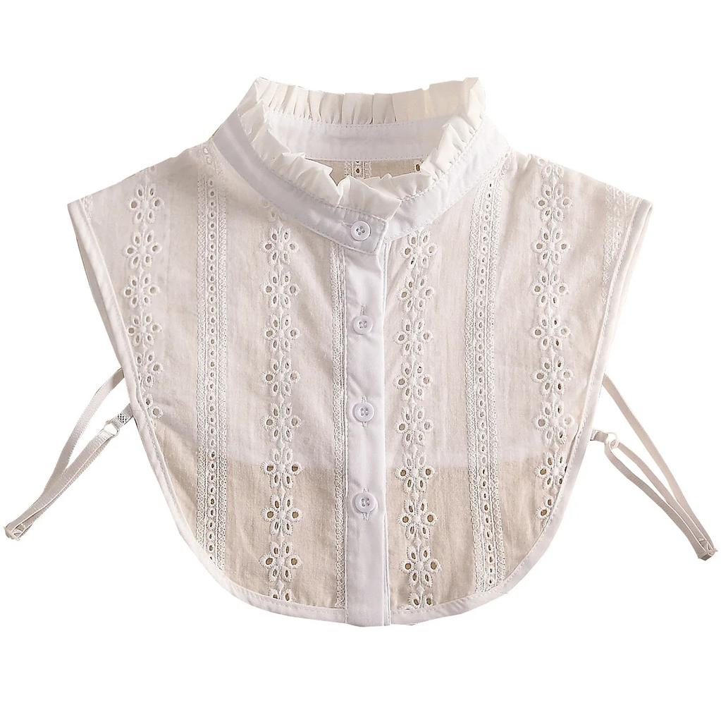 Linbaiway Women Stand Ruffle Lace Chiffon Fake Collar Detachable False Collar Adult Sweater Blouse Top Removable Faux Collar