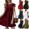 Women's Summer New Solid Round Neck Short Sleeve Casual Cake Dress Pleated Swing Dress