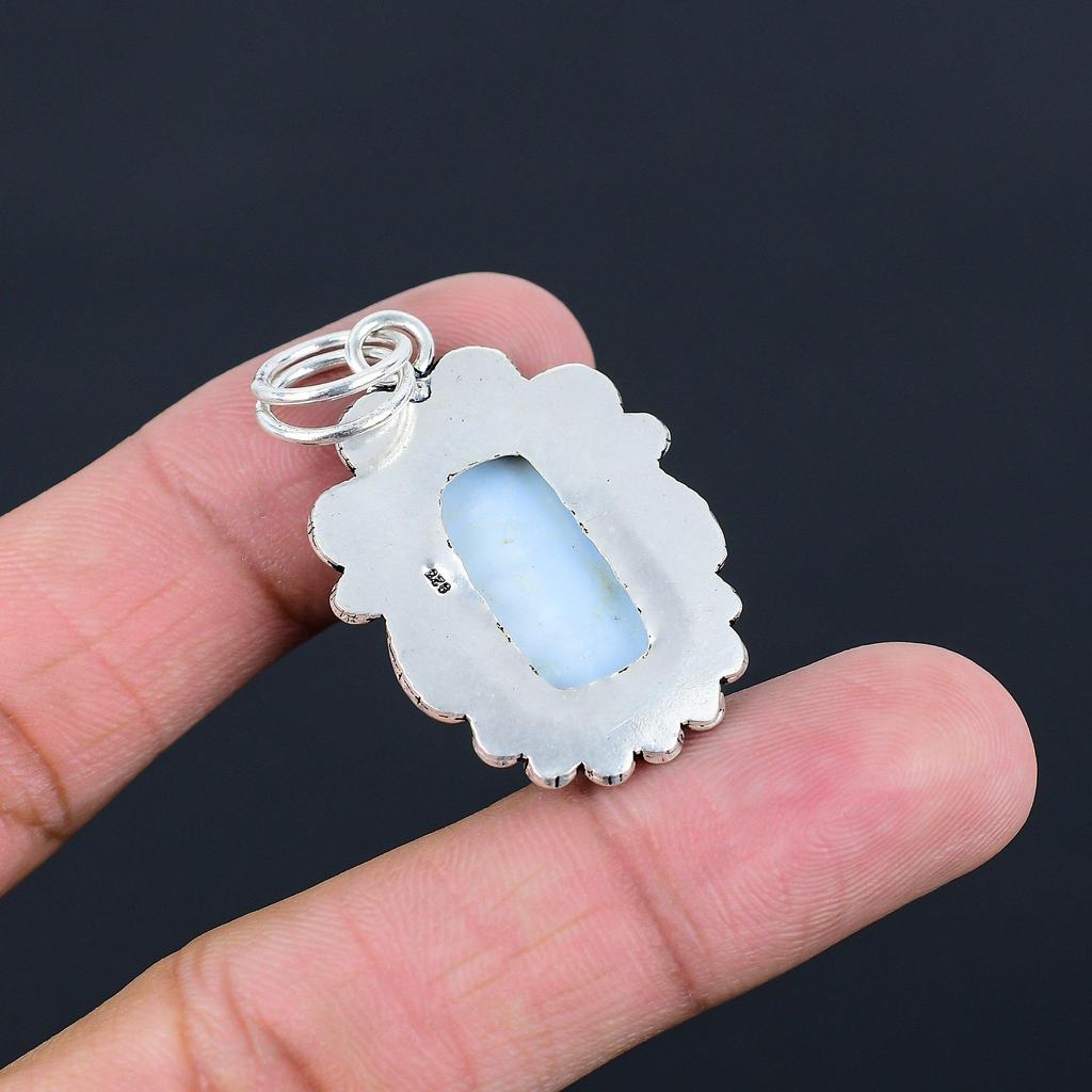 925 Sterling Silver Owyhee Blue Opal Stone Anniversary Bezel New Pendant Jewelry
