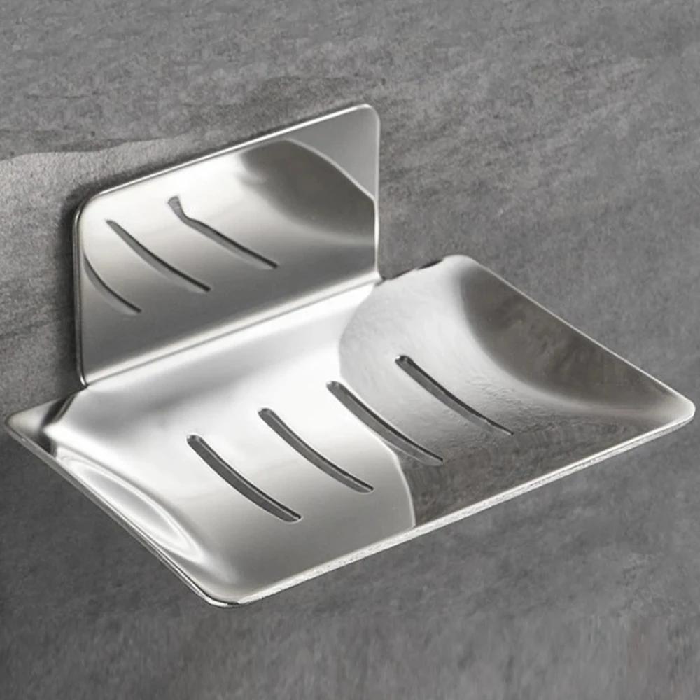 304 Stainless Steel Soap Dishes Self-adhesive Wall Mounted Bathroom Soap Holder Rustproof No Drilling Soap Sponge Tray