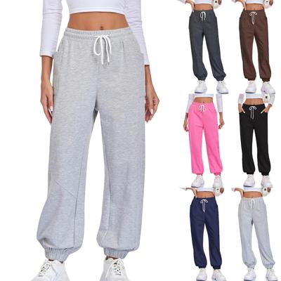 Женские спортивные штаны с высокой талией, джоггеры, брюки на кулиске, низ