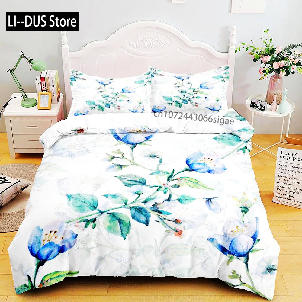 Набор постельного белья из стиранного хлопка с 3D-печатью, рисунок птицы и цветы, маленький односпальный, полуторный, двуспальный, королевский, суперкоролевский размер
