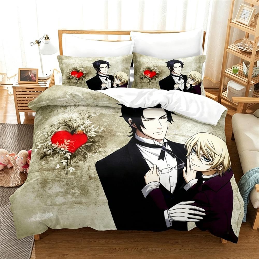 Black Butler Kuroshitsuji Bedding Set 2/3 Piece Duvet Cover Set Sebastian Ciel Cartoon Bed Linen for Kids Adults Bedroom